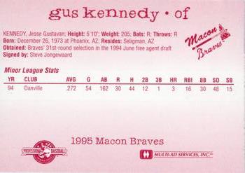 1995 Multi-Ad Macon Braves Update #NNO Gus Kennedy Back