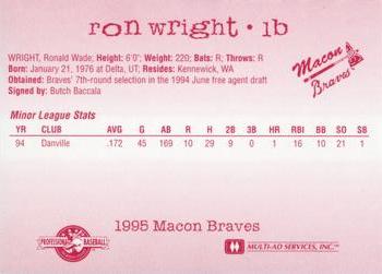 1995 Multi-Ad Macon Braves Update #NNO Ron Wright Back