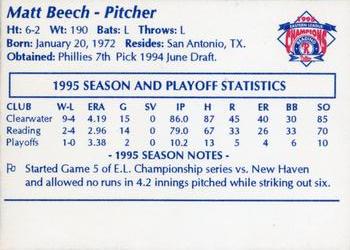 1995 Reading Phillies Eastern League Champions #NNO Matt Beech Back