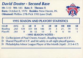 1995 Reading Phillies Eastern League Champions #NNO David Doster Back
