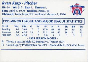 1995 Reading Phillies Eastern League Champions #NNO Ryan Karp Back