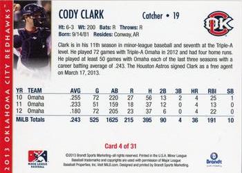 2013 Brandt Oklahoma City RedHawks #4 Cody Clark Back