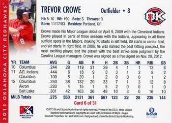 2013 Brandt Oklahoma City RedHawks #6 Trevor Crowe Back