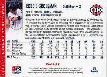 2013 Brandt Oklahoma City RedHawks #9 Robbie Grossman Back