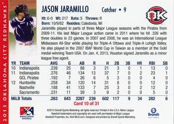 2013 Brandt Oklahoma City RedHawks #10 Jason Jaramillo Back