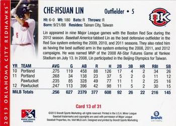 2013 Brandt Oklahoma City RedHawks #13 Che-Hsuan Lin Back