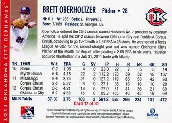2013 Brandt Oklahoma City RedHawks #17 Brett Oberholtzer Back