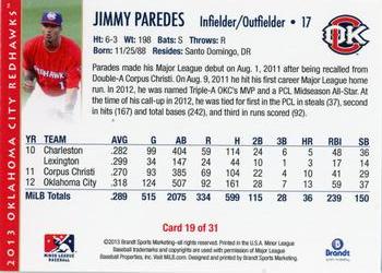 2013 Brandt Oklahoma City RedHawks #19 Jimmy Paredes Back