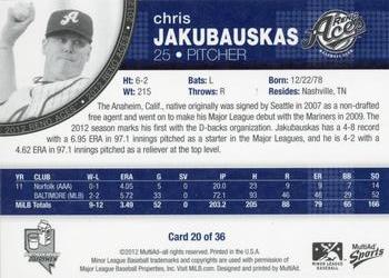 2012 MultiAd Reno Aces #20 Chris Jakubauskas Back