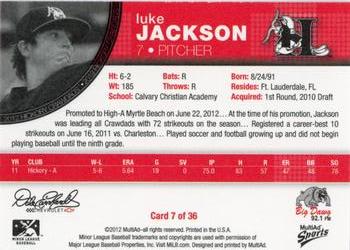 2012 MultiAd Hickory Crawdads #7 Luke Jackson Back
