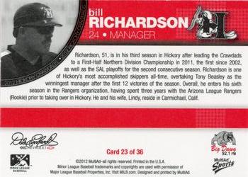 2012 MultiAd Hickory Crawdads #23 Bill Richardson Back