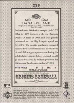 2005 Upper Deck Update - 2005 UD Origins Update Old Judge Gold #236 Dana Eveland Back