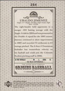 2005 Upper Deck Update - 2005 UD Origins Update Old Judge #284 Ubaldo Jimenez Back