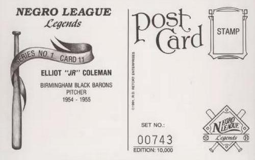 1991 R.D. Retort Enterprises Negro League Legends, Series 1 #11 Elliot 