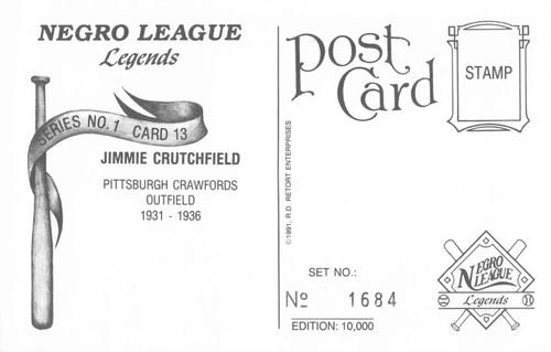 1991 R.D. Retort Enterprises Negro League Legends, Series 1 #13 Jimmie Crutchfield Back