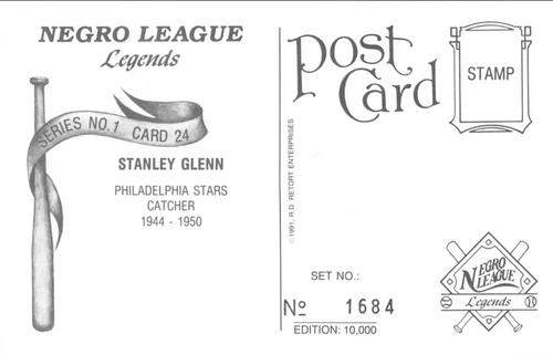 1991 R.D. Retort Enterprises Negro League Legends, Series 1 #24 Stanley Glenn Back