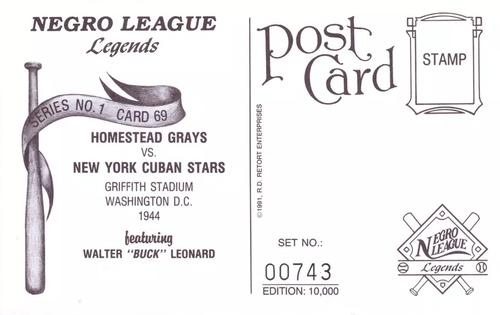 1991 R.D. Retort Enterprises Negro League Legends, Series 1 #69 Homestead Grays vs. New York Cuban Stars 1944 Back