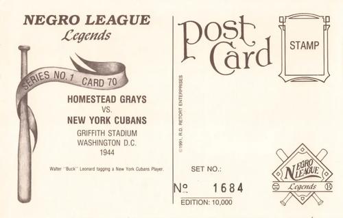1991 R.D. Retort Enterprises Negro League Legends, Series 1 #70 Homestead Grays vs. New York Cubans 1944 Back