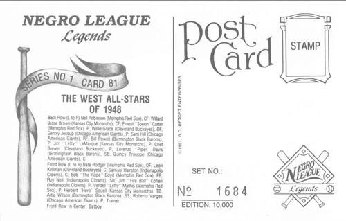 1991 R.D. Retort Enterprises Negro League Legends, Series 1 #81 The West All-Stars of 1948 Back