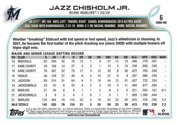 2022 Topps 1st Edition #6 Jazz Chisholm Jr. Back