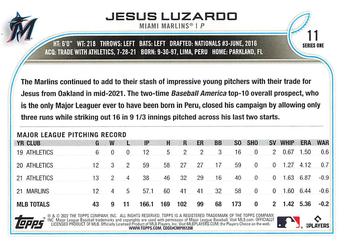 2022 Topps 1st Edition #11 Jesus Luzardo Back