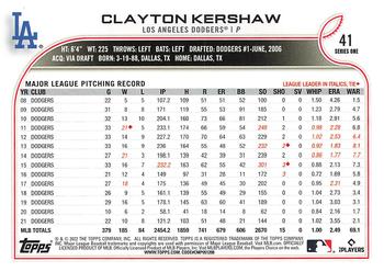2022 Topps 1st Edition #41 Clayton Kershaw Back
