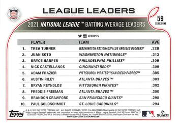 2022 Topps 1st Edition #59 NL Batting Average Leaders (Trea Turner / Juan Soto / Bryce Harper) Back