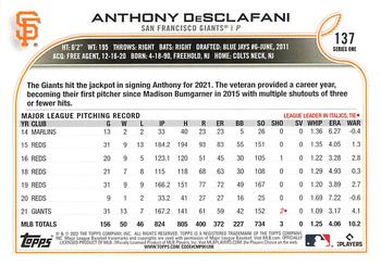 2022 Topps 1st Edition #137 Anthony DeSclafani Back
