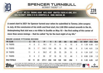2022 Topps 1st Edition #228 Spencer Turnbull Back