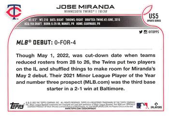 2022 Topps Update #US5 Jose Miranda Back
