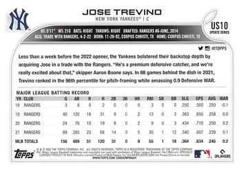 2022 Topps Update #US10 Jose Trevino Back