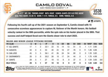2022 Topps Update #US30 Camilo Doval Back