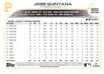 2022 Topps Update #US33 Jose Quintana Back