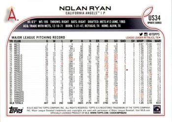 2022 Topps Update #US34 Nolan Ryan Back