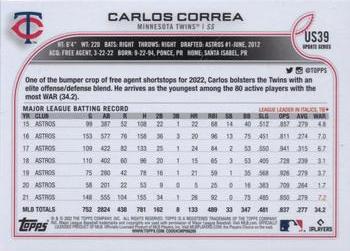 2022 Topps Update #US39 Carlos Correa Back
