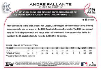 2022 Topps Update #US59 Andre Pallante Back