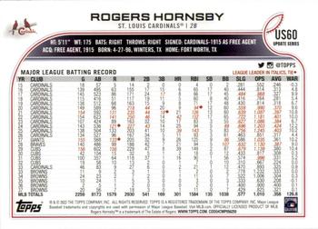 2022 Topps Update #US60 Rogers Hornsby Back