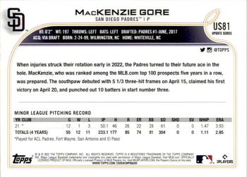 2022 Topps Update #US81 MacKenzie Gore Back