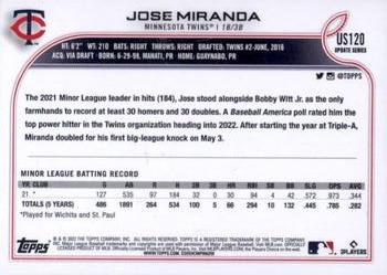 2022 Topps Update #US120 Jose Miranda Back