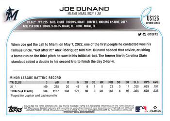 2022 Topps Update #US126 Joe Dunand Back