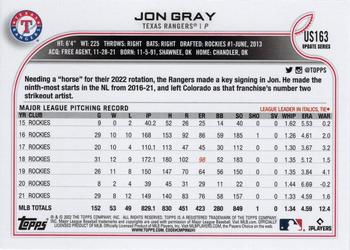 2022 Topps Update #US163 Jon Gray Back