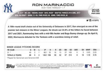 2022 Topps Update #US165 Ron Marinaccio Back