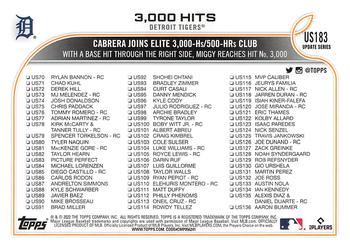 2022 Topps Update #US183 3,000 Hits (Miguel Cabrera) Back
