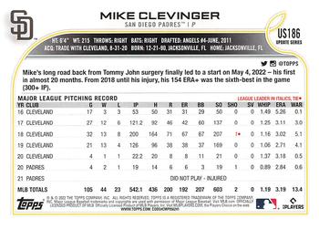 2022 Topps Update #US186 Mike Clevinger Back
