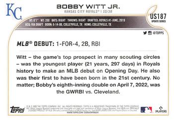 2022 Topps Update #US187 Bobby Witt Jr. Back