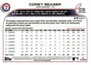 2022 Topps Update #US200 Corey Seager Back