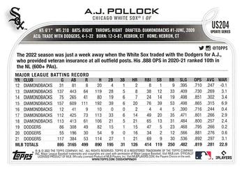 2022 Topps Update #US204 A.J. Pollock Back