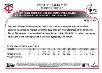 2022 Topps Update #US208 Cole Sands Back