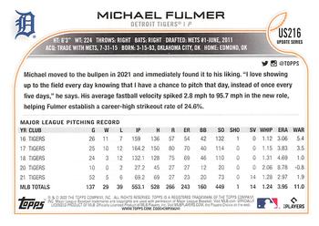 2022 Topps Update #US216 Michael Fulmer Back