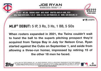 2022 Topps Update #US222 Joe Ryan Back